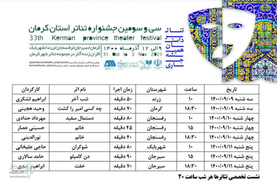 معرفی آثار راه یافته به بخش صحنه ای سی و سومین جشنواره تئاتر استان کرمان 
 2